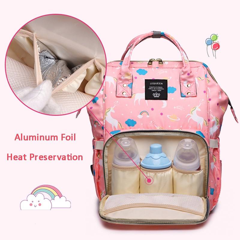 Capacious Maternity Backpack with Cute Unicorns Print