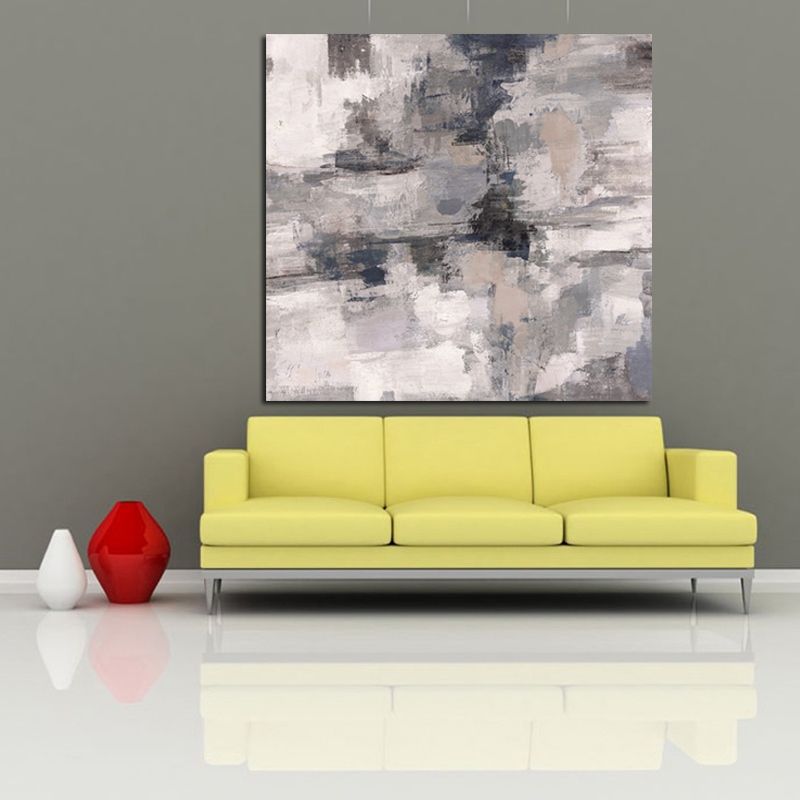 Gray and Yellow Abstract Canvas Painting
