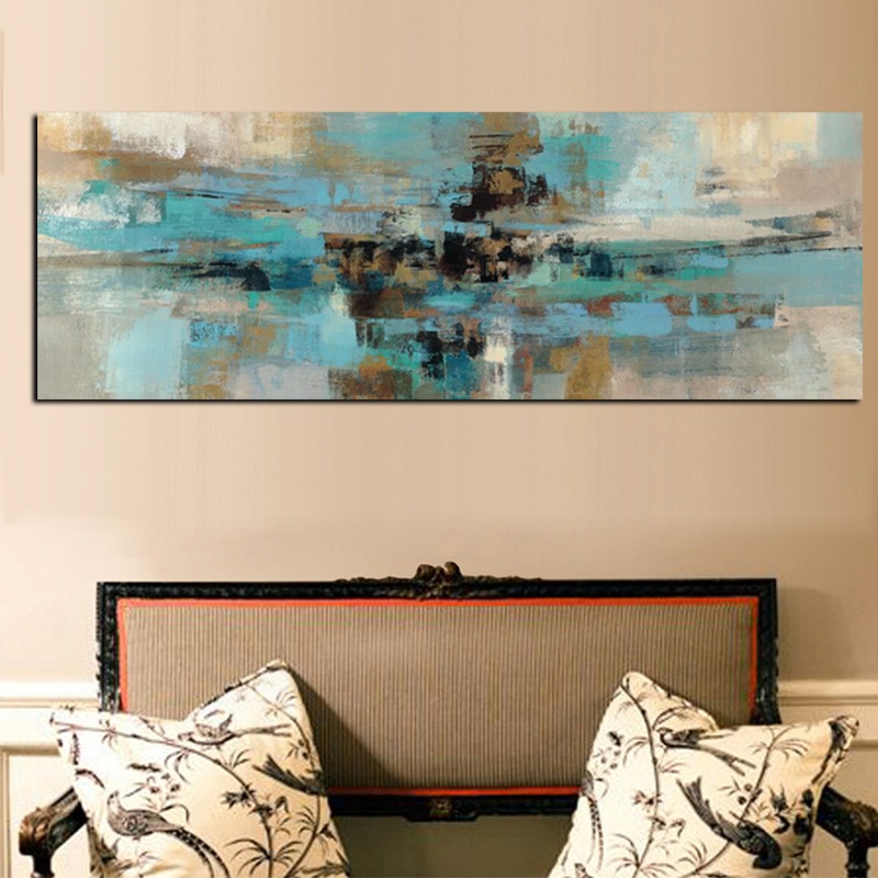 Long Blue Abstract Canvas Painting