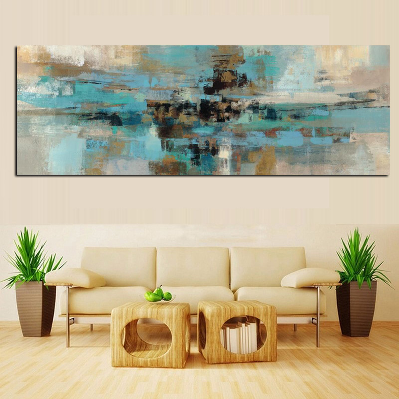 Long Blue Abstract Canvas Painting