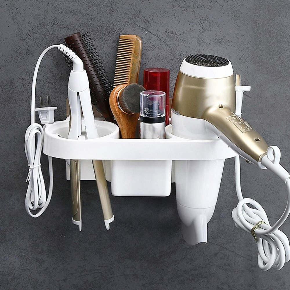 Multifunction Bathroom Shelf with Hair Curler Rack