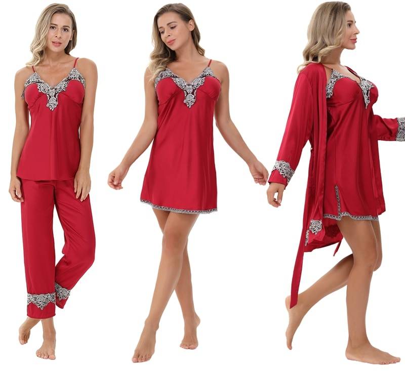 Women's Silk Pajamas Set 4 Pcs