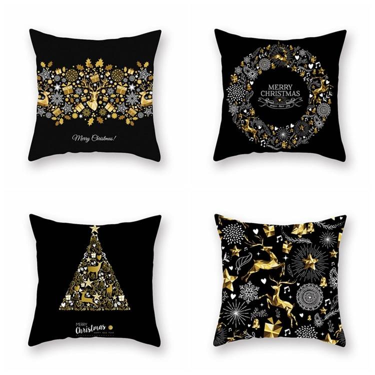 Golden Christmas Embroidered Cushion Cover Christmas Decorations