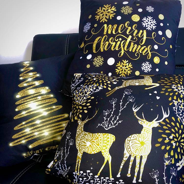 Golden Christmas Embroidered Cushion Cover Christmas Decorations