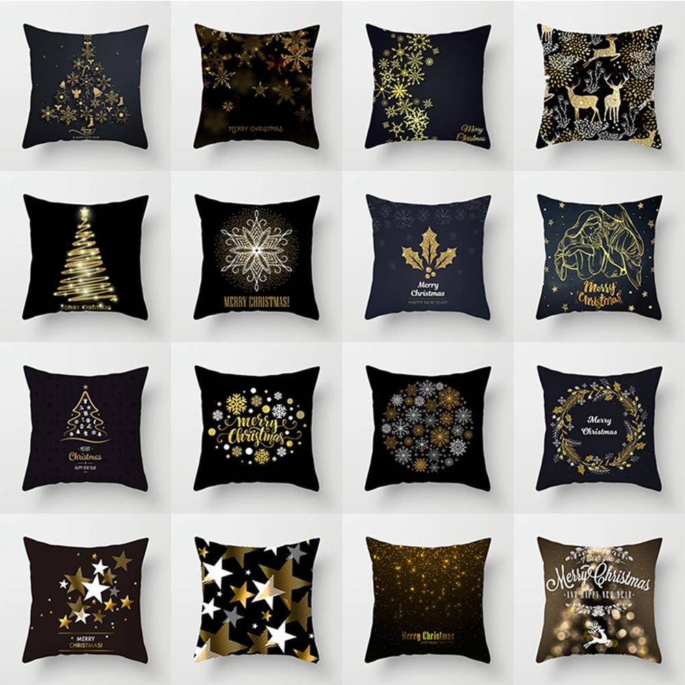 Golden Christmas Embroidered Cushion Cover Christmas Decorations