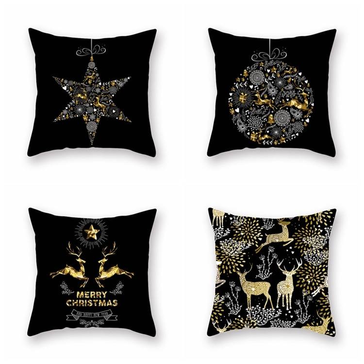 Golden Christmas Embroidered Cushion Cover Christmas Decorations