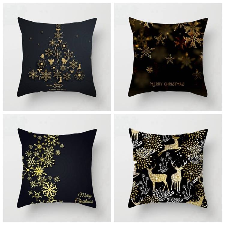 Golden Christmas Embroidered Cushion Cover Christmas Decorations