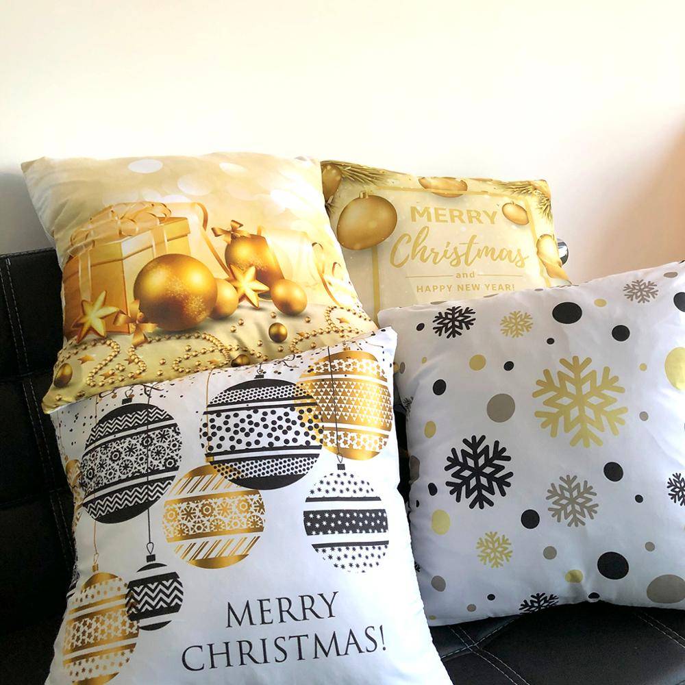 Golden Christmas Embroidered Cushion Cover Christmas Decorations
