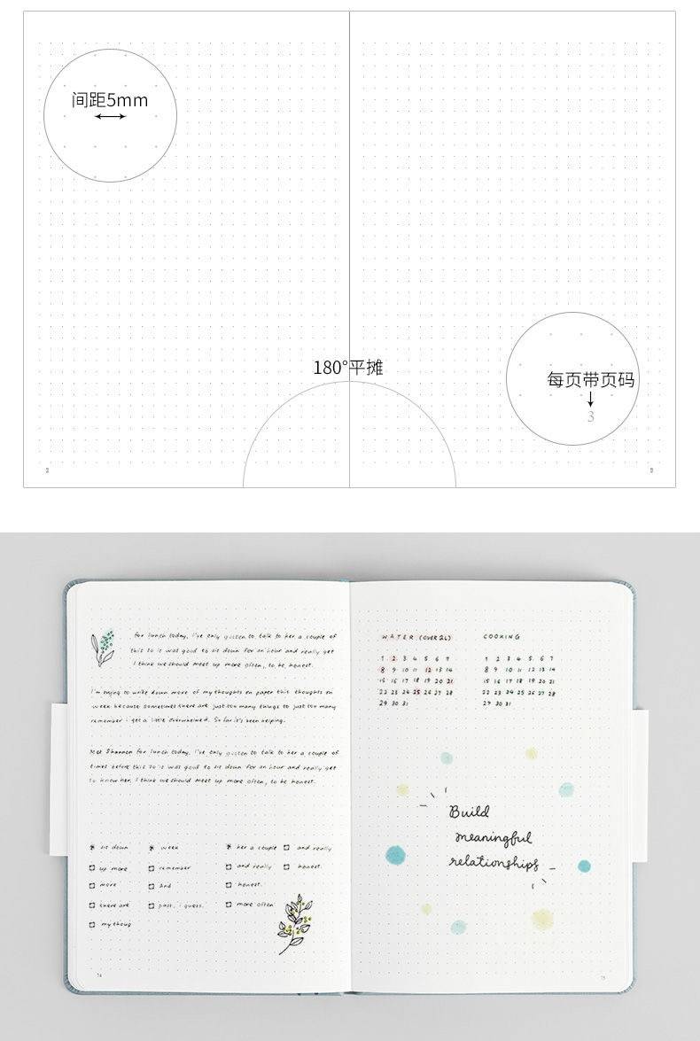 Hardcover A5 Bullet Dotted Journal Notebook 188 Pages