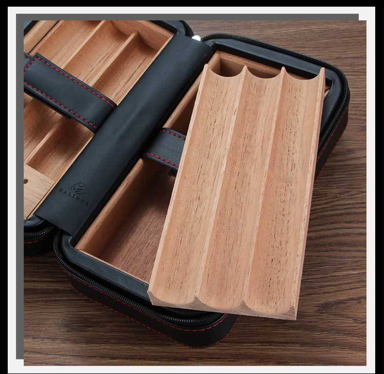 Leather Coated Cedar Wood Travel Cigar Humidor