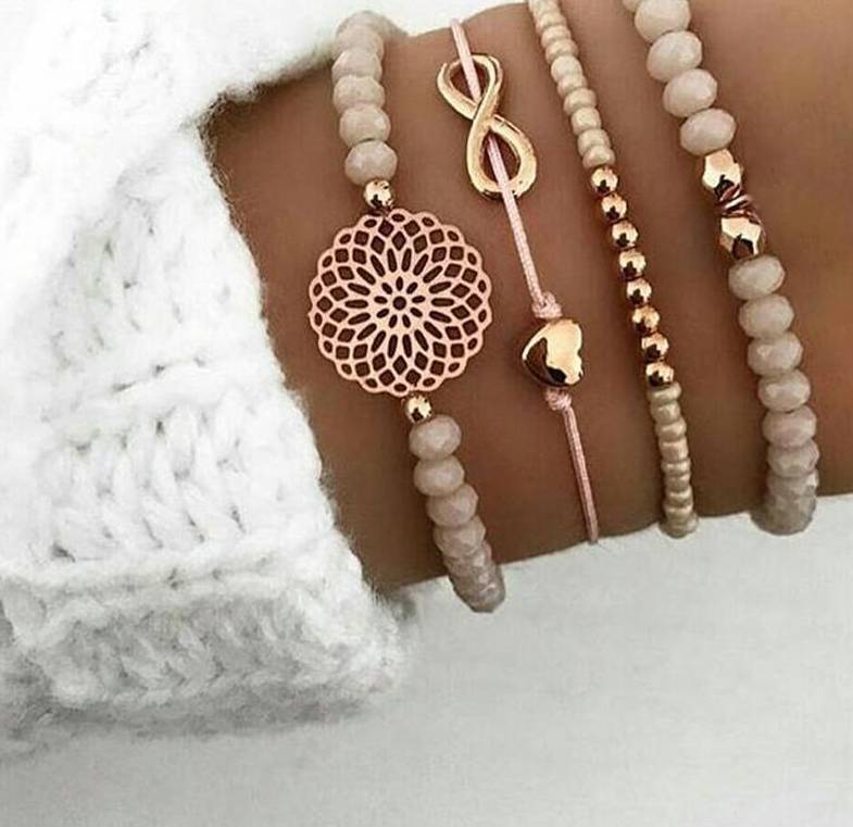 Women's Boho Beaded Bracelets Set, 4 Pcs