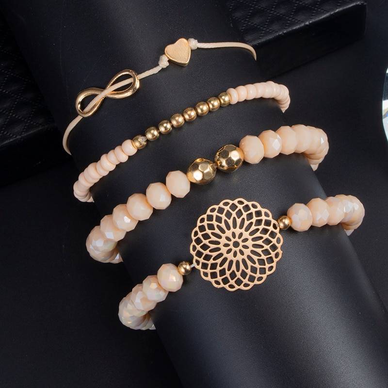 Women's Boho Beaded Bracelets Set, 4 Pcs