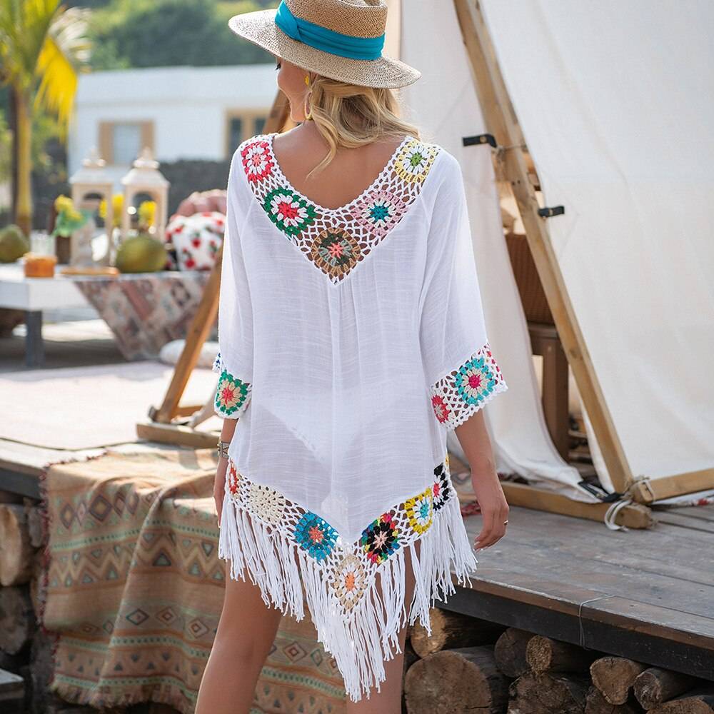 Women's Hollow out Beach Dress with Fringe