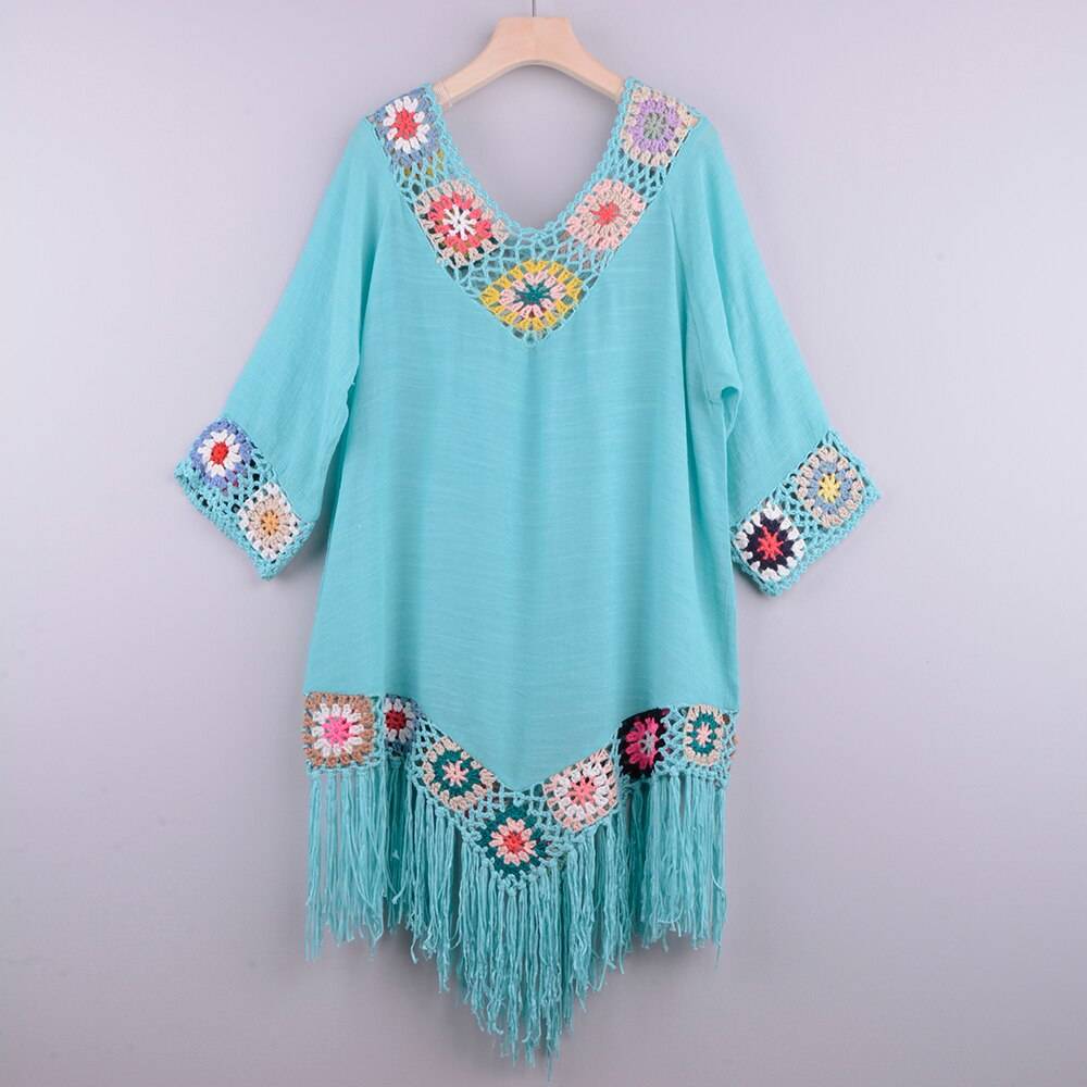 Women's Hollow out Beach Dress with Fringe