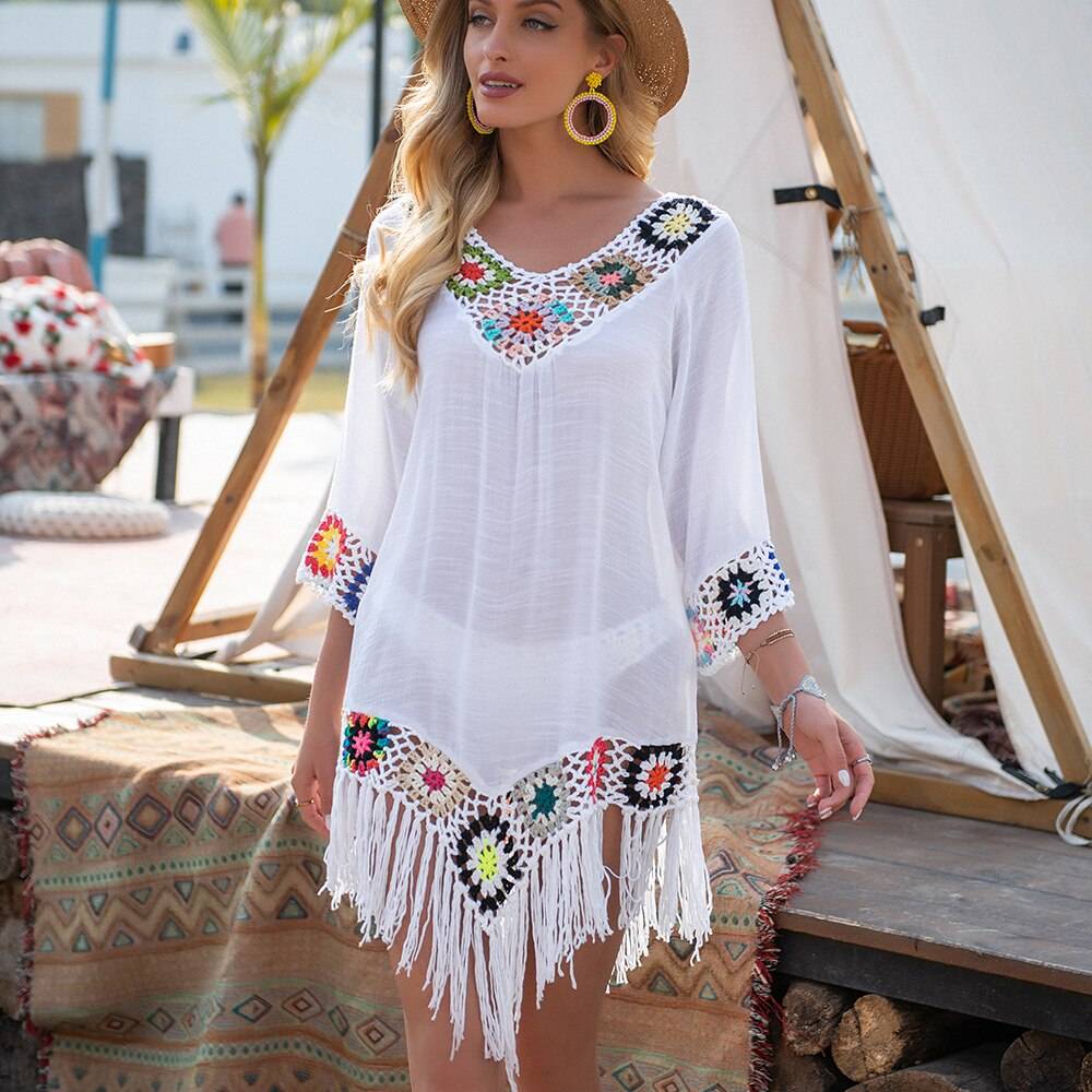 Women's Hollow out Beach Dress with Fringe