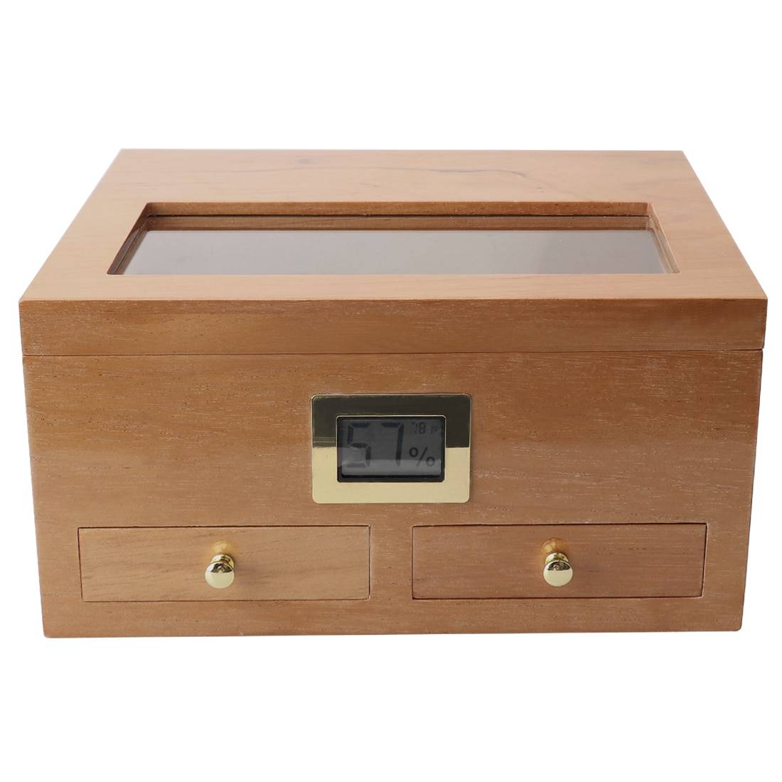 XIFEI Cigar Humidor With Hygrometer Humidifier 2 Drawers Cedar Wood Portable Humidor Box Cigar Case Fit 25-50 Cigars Cabinet