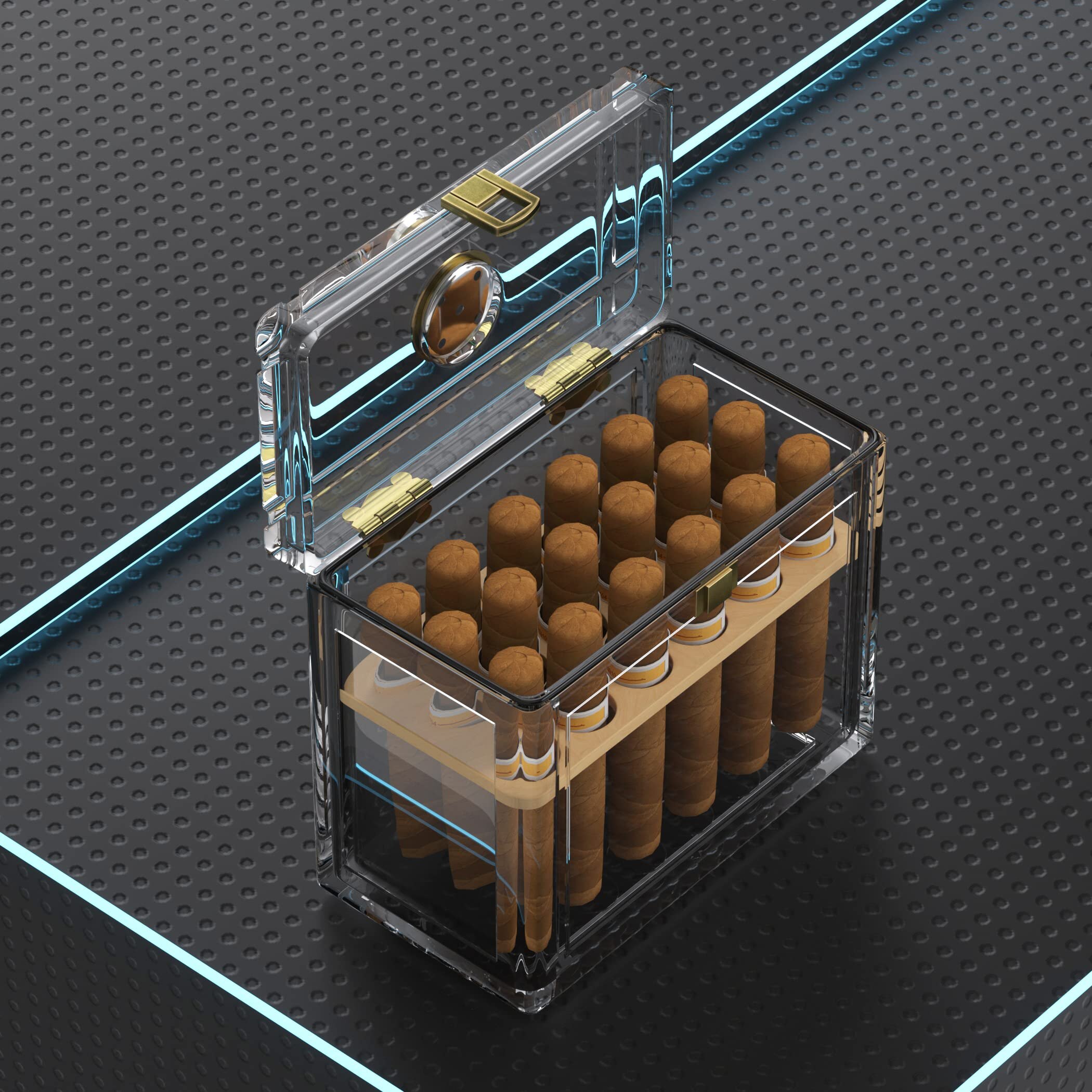 Acrylic Cigar Humidor With Hygrometer Humidifier Cedar Wood Tray Portable Humidor Box Cigar Case Fit 18-50 Smoking Accessories