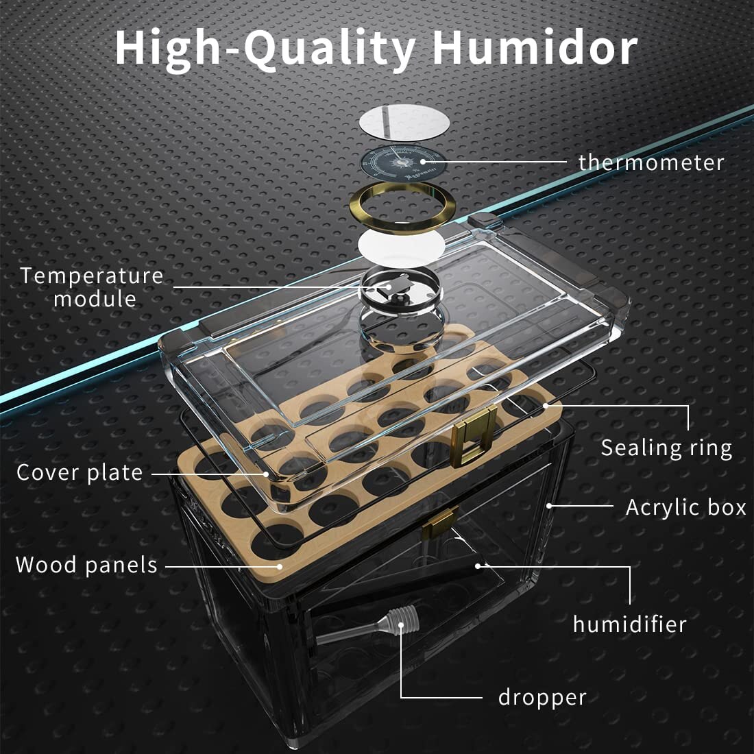 Acrylic Cigar Humidor With Hygrometer Humidifier Cedar Wood Tray Portable Humidor Box Cigar Case Fit 18-50 Smoking Accessories