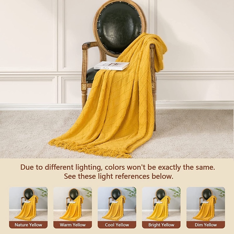 Inya Knitted Blanket Solid Color Waffle Embossed Blanket Nordic Decorative Blankets for Sofa Bed Throw Chunky Knit Throw Plaids