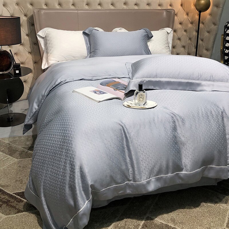 ABAY Bedding set Lyocell fiber Duvet cover Jacquard Soft Bedsheet Cool Bed linen Silky Bed set 4PCS Spring/Summer suit