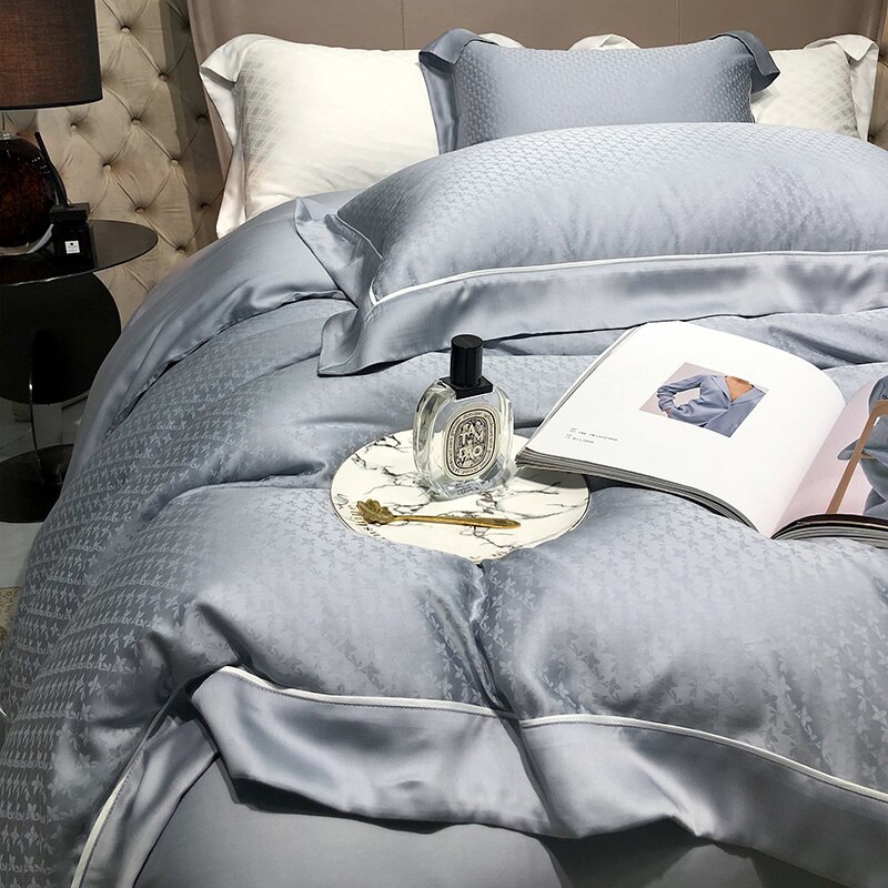 ABAY Bedding set Lyocell fiber Duvet cover Jacquard Soft Bedsheet Cool Bed linen Silky Bed set 4PCS Spring/Summer suit