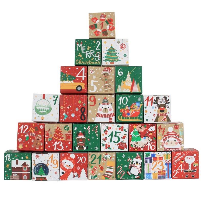 (24Pcs) Christmas Advent Calendar Gift Box Countdown Numbers Kraft Paper Candy CHRISTMAS & NEW YEAR EVE Celebration Christmas Decorations Color : candy box 